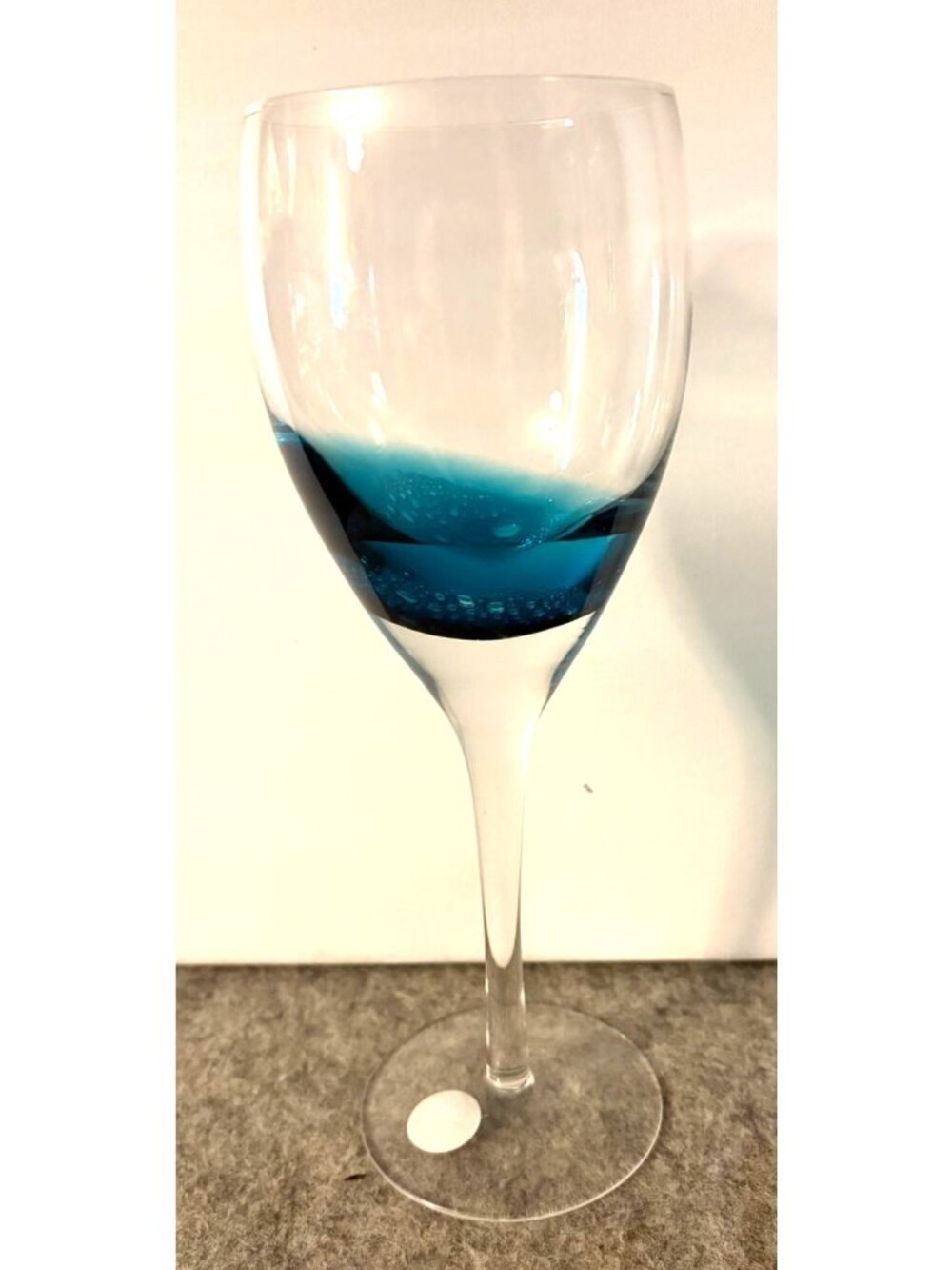Pier 1 Handblown Teal Crackle Glass 9.25" Wine glass  # 3408